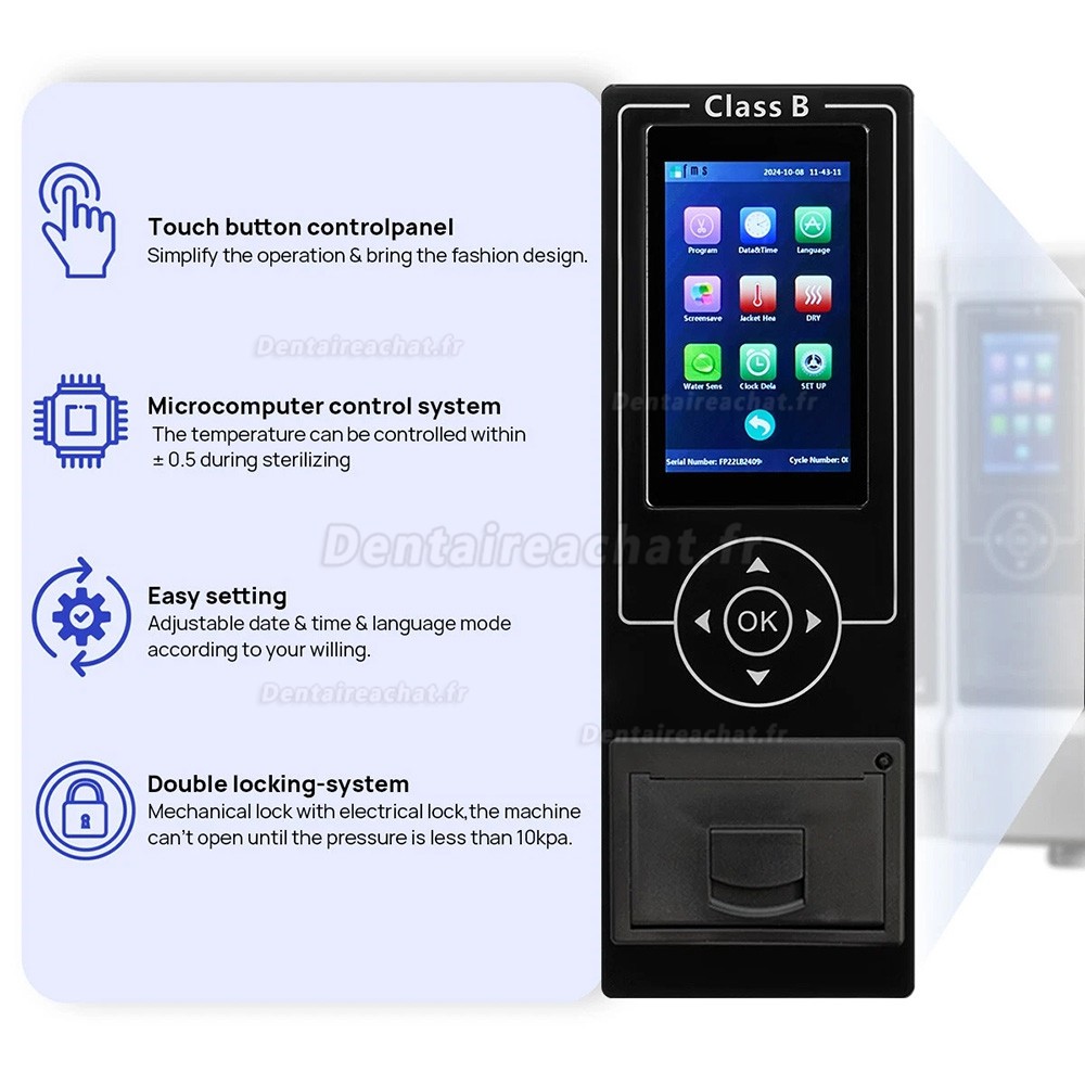 Stérilisateur à vapeur autoclave dentaire Fomos Foster Plus 22L, classe B, avec imprimante